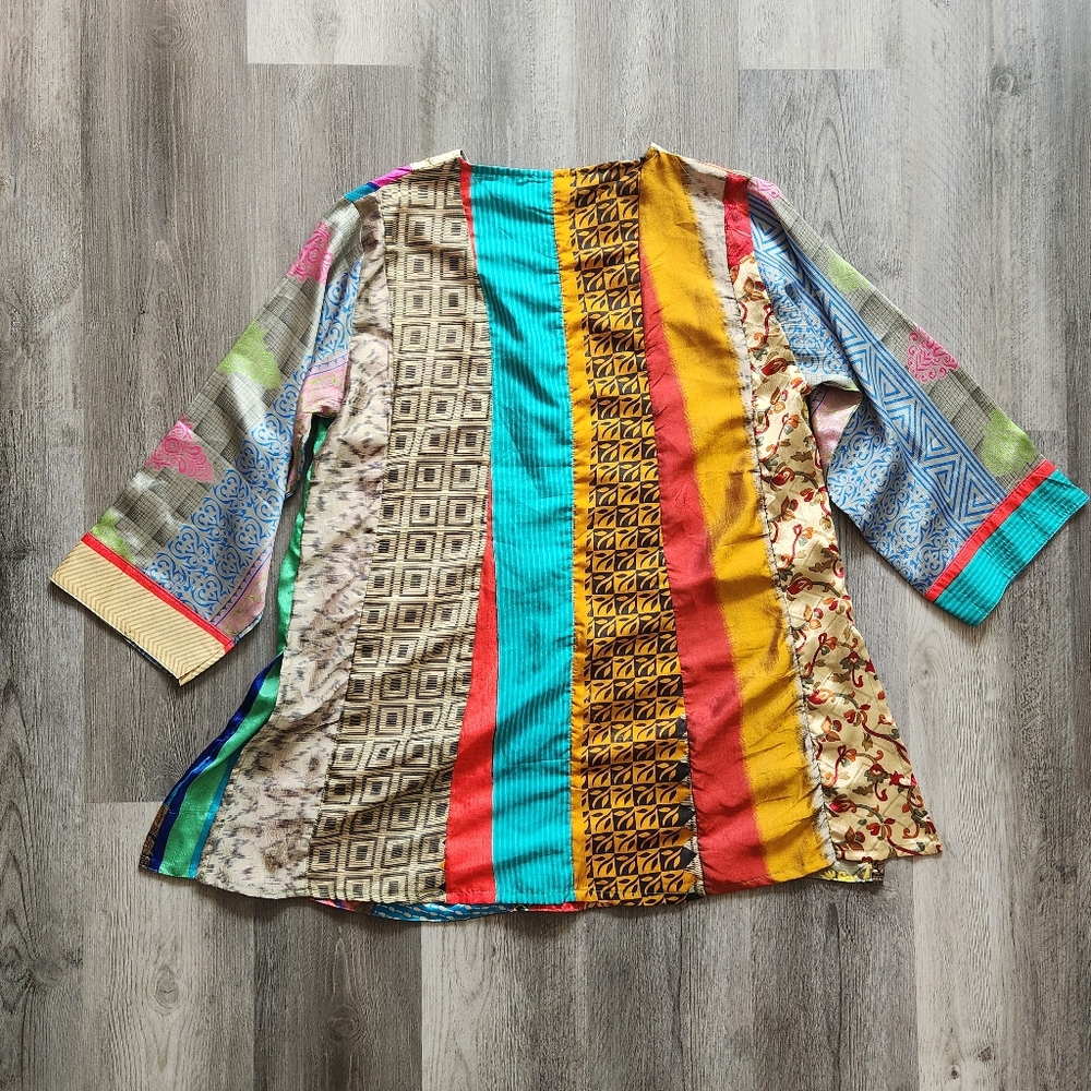 Belma New York Silky Colorblocked Mixed Pattern Tunic Top One Size - Picture 9 of 12